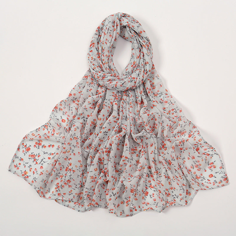 YW332 Fresh floral chiffon print long scarf for women in stock Hot selling small floral long shawl plain hijab hijab/tudung printed hijab