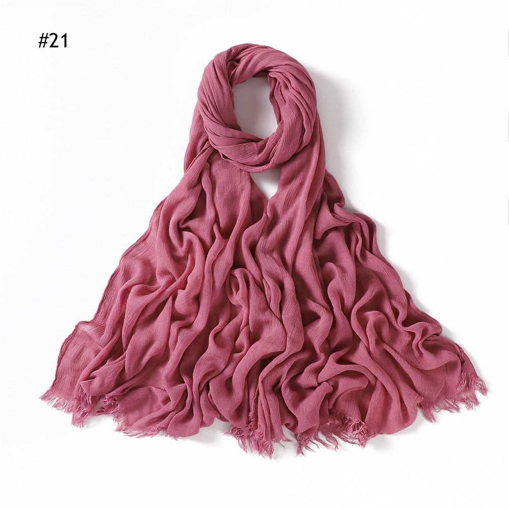 YZ28 Women's pleated solid color rayon two-end shawl breathable soft scarf - MinYang Fashion Apparel Accessory Manufacturer