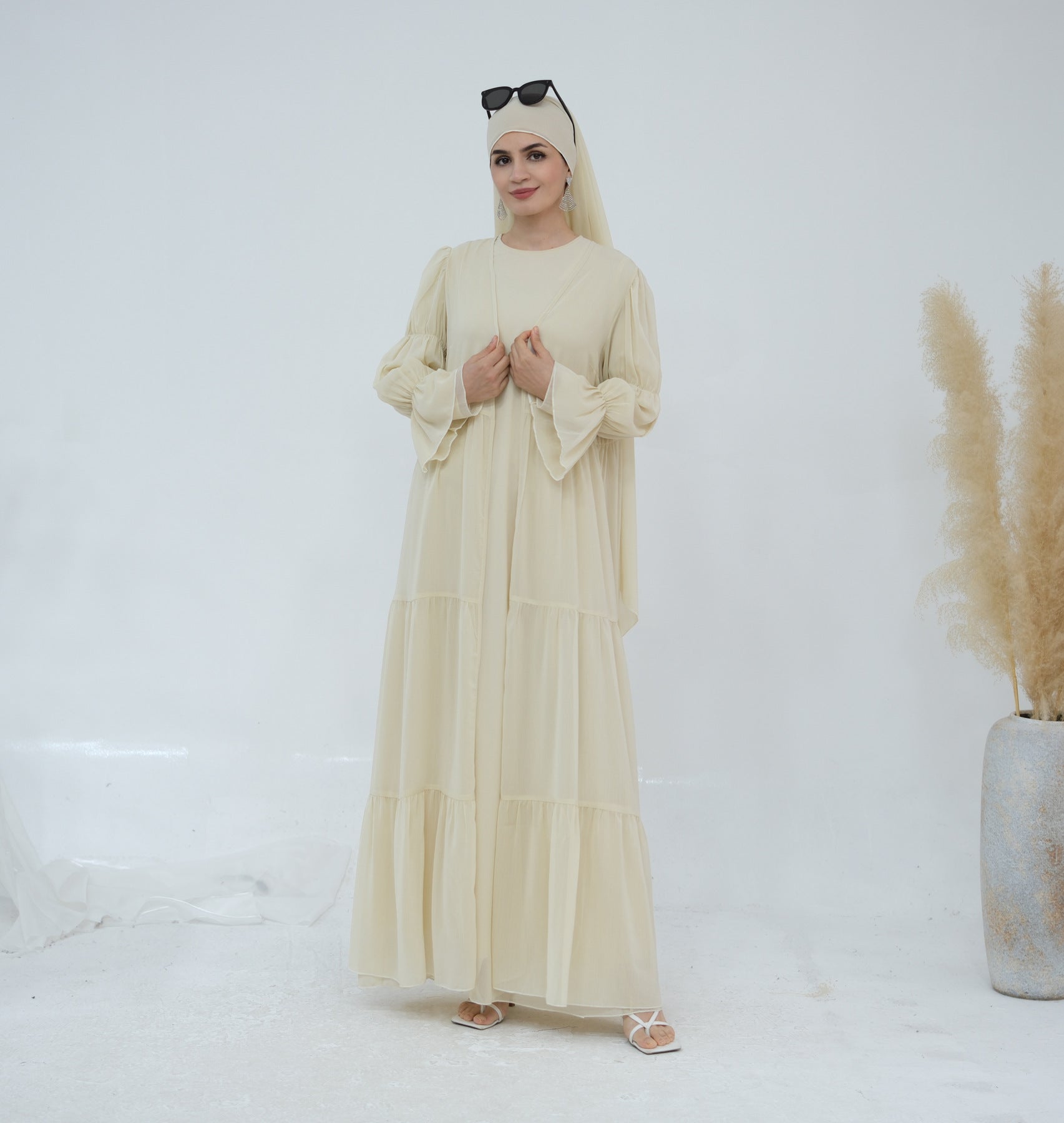 LR866+LR867 (abaya + hijab + underwear)Elegant Cardigan abaya