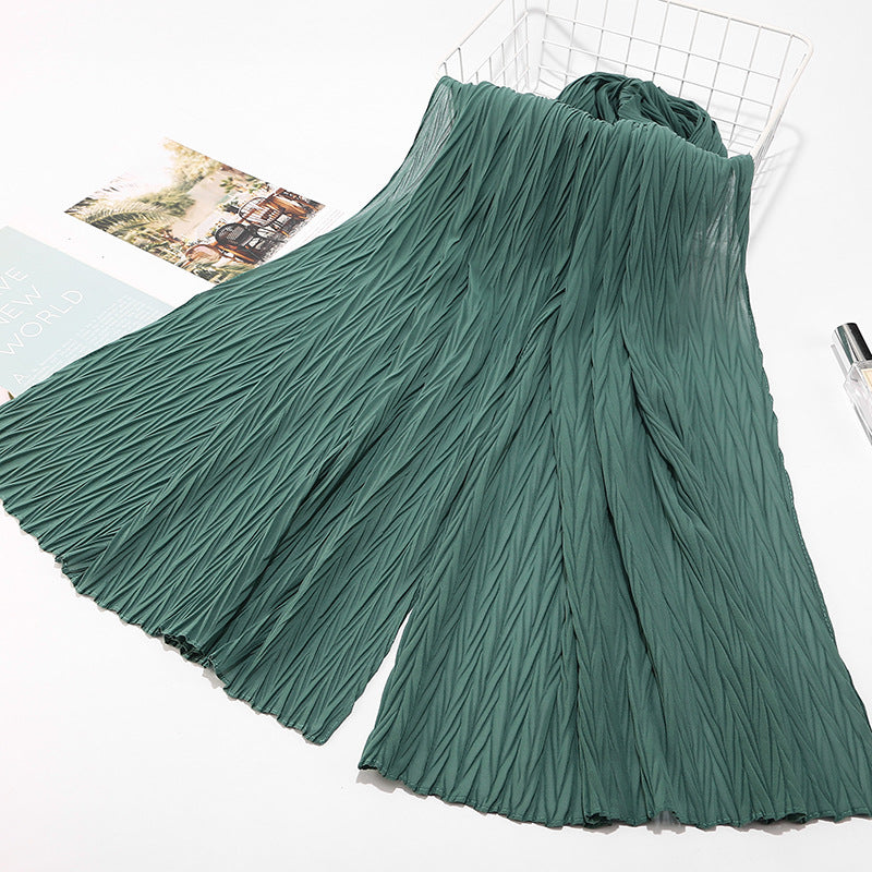 MSL072 New pearl chiffon pleated head scarf Fashion leaf wrinkled solid color scarf - MinYang Fashion Apparel Accessory Manufacturer