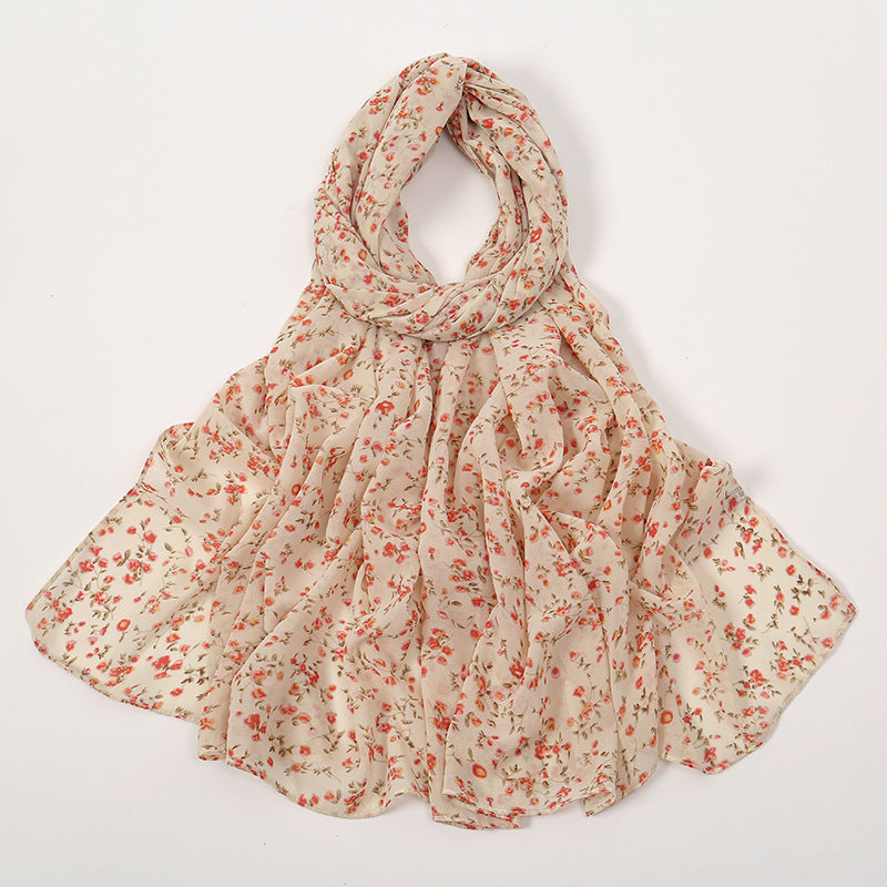 YW332 Fresh floral chiffon print long scarf for women in stock Hot selling small floral long shawl plain hijab hijab/tudung printed hijab