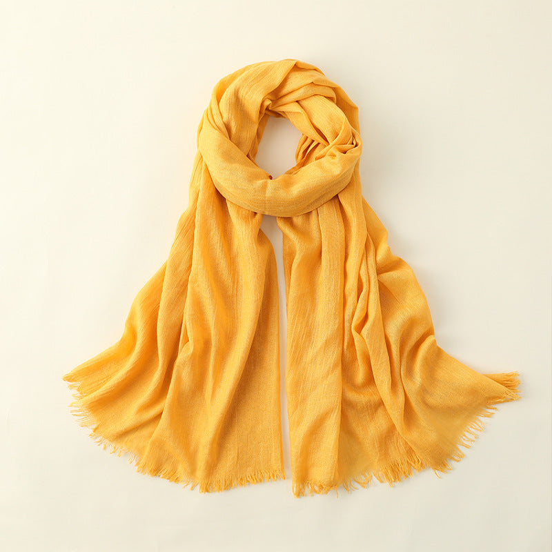MM02 Bufanda de algodón y lino de color liso para mujer