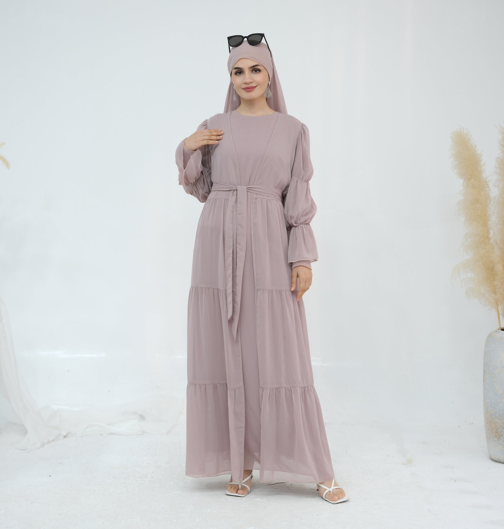 LR866+LR867 (abaya + hijab + underwear)Elegant Cardigan abaya