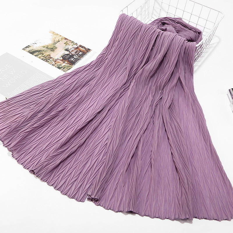 MSL072 New pearl chiffon pleated head scarf Fashion leaf wrinkled solid color scarf - MinYang Fashion Apparel Accessory Manufacturer
