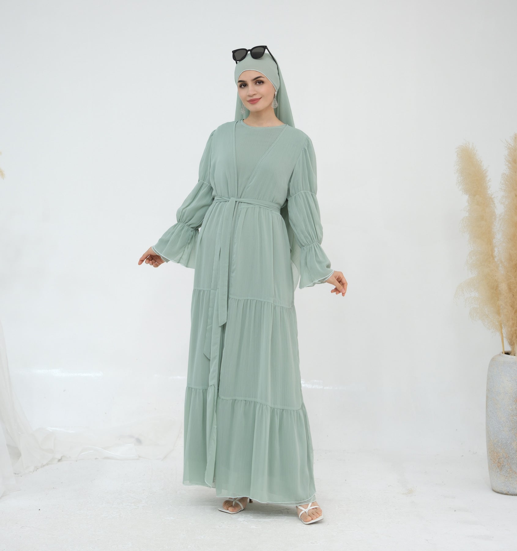 LR866+LR867 (abaya + hijab + underwear)Elegant Cardigan abaya