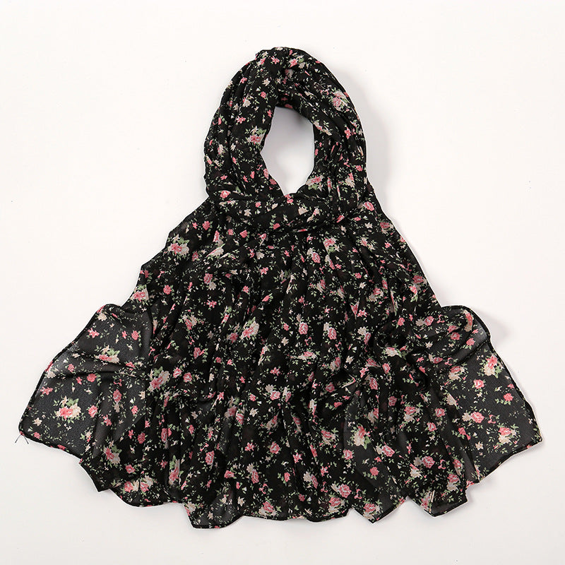 YW332 Fresh floral chiffon print long scarf for women in stock Hot selling small floral long shawl plain hijab hijab/tudung printed hijab