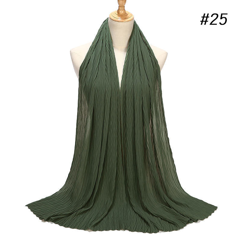 MSL072 New pearl chiffon pleated head scarf Fashion leaf wrinkled solid color scarf - MinYang Fashion Apparel Accessory Manufacturer