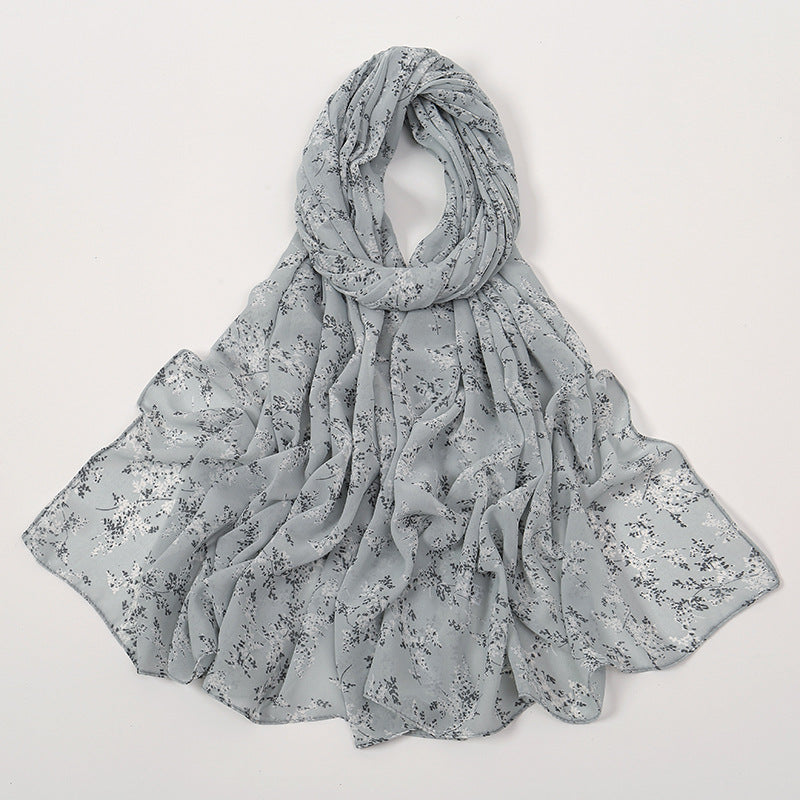 YW332 Fresh floral chiffon print long scarf for women in stock Hot selling small floral long shawl plain hijab hijab/tudung printed hijab