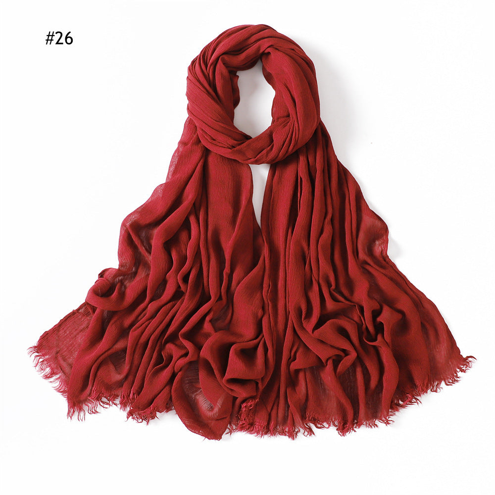 YZ28 Women's pleated solid color rayon two-end shawl breathable soft scarf - MinYang Fashion Apparel Accessory Manufacturer
