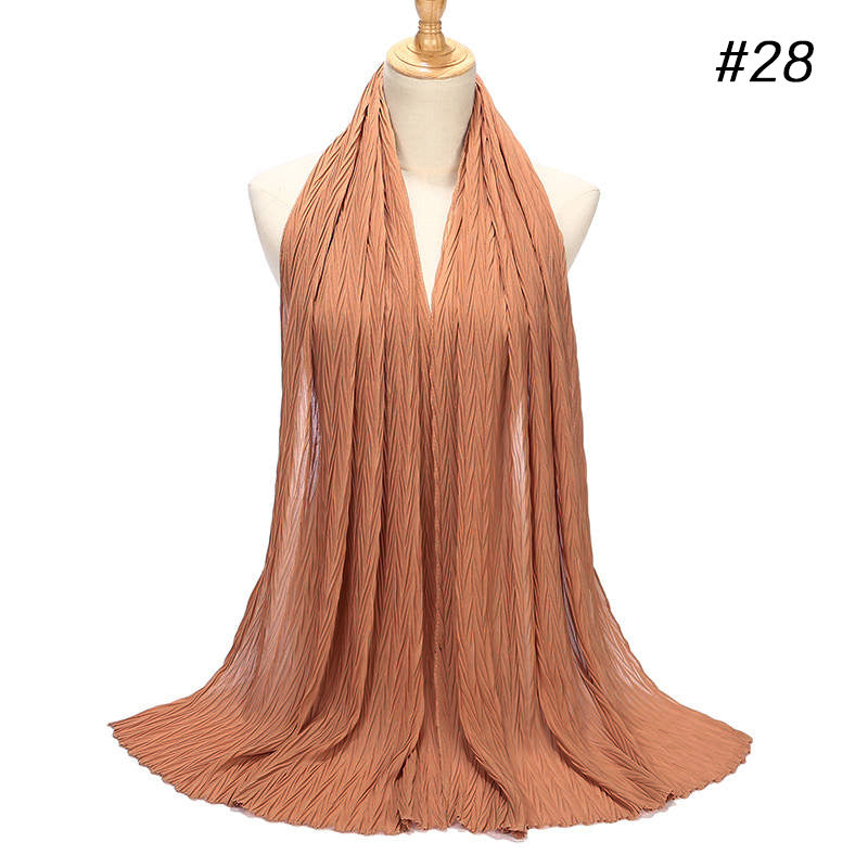 MSL072 New pearl chiffon pleated head scarf Fashion leaf wrinkled solid color scarf - MinYang Fashion Apparel Accessory Manufacturer