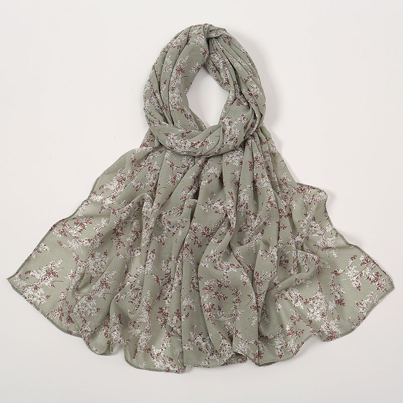 YW332 Fresh floral chiffon print long scarf for women in stock Hot selling small floral long shawl plain hijab hijab/tudung printed hijab