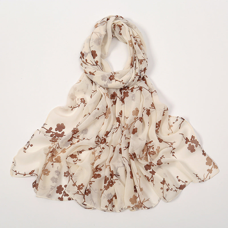 YW332 Fresh floral chiffon print long scarf for women in stock Hot selling small floral long shawl plain hijab hijab/tudung printed hijab