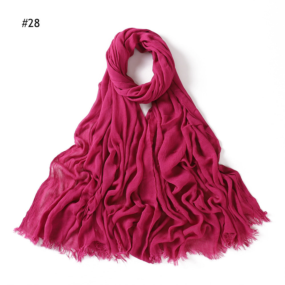 YZ28 Women's pleated solid color rayon two-end shawl breathable soft scarf - MinYang Fashion Apparel Accessory Manufacturer