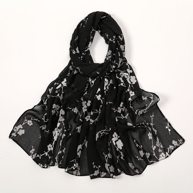 YW332 Fresh floral chiffon print long scarf for women in stock Hot selling small floral long shawl plain hijab hijab/tudung printed hijab