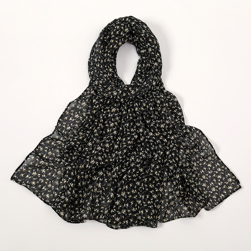 YW332 Fresh floral chiffon print long scarf for women in stock Hot selling small floral long shawl plain hijab hijab/tudung printed hijab