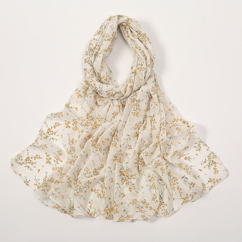 YW332 Fresh floral chiffon print long scarf for women in stock Hot selling small floral long shawl plain hijab hijab/tudung printed hijab