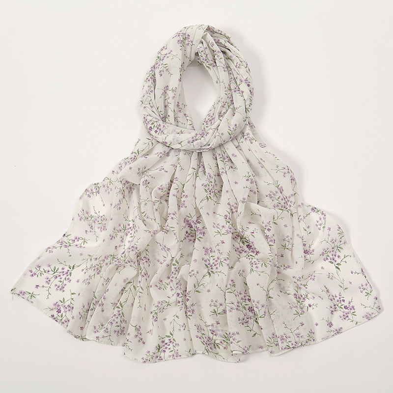 YW332 Fresh floral chiffon print long scarf for women in stock Hot selling small floral long shawl plain hijab hijab/tudung printed hijab