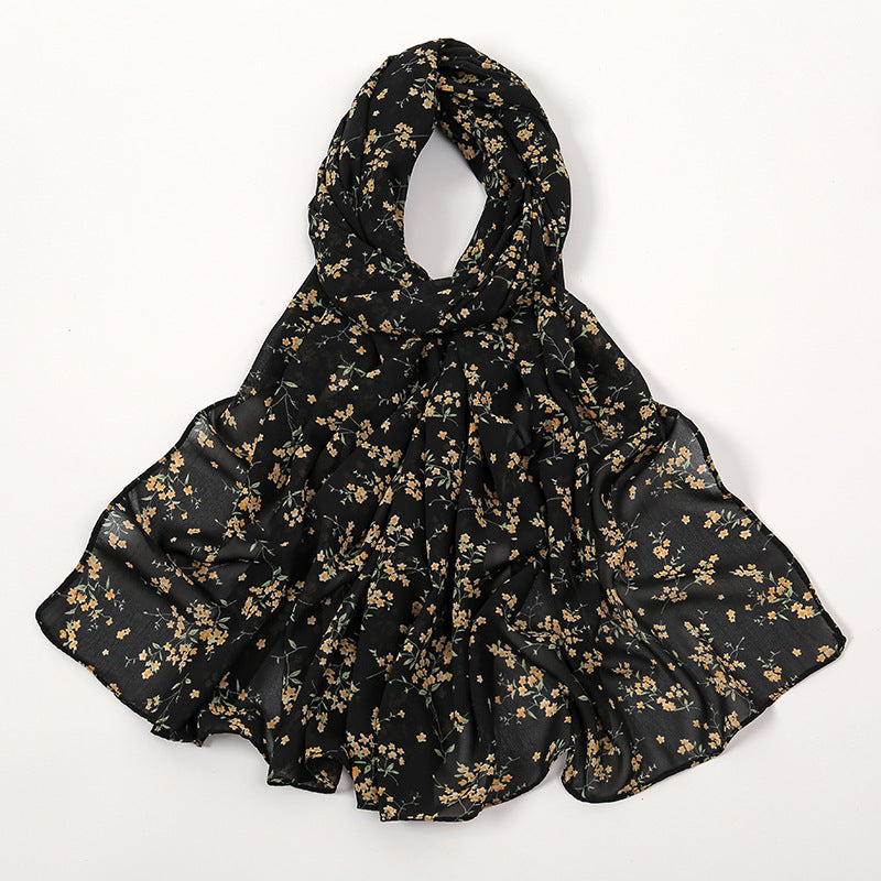 YW332 Fresh floral chiffon print long scarf for women in stock Hot selling small floral long shawl plain hijab hijab/tudung printed hijab