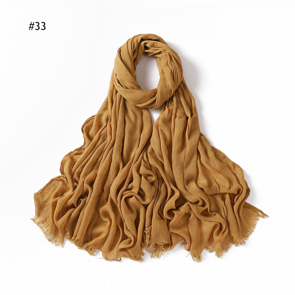 YZ28 Women's pleated solid color rayon two-end shawl breathable soft scarf - MinYang Fashion Apparel Accessory Manufacturer