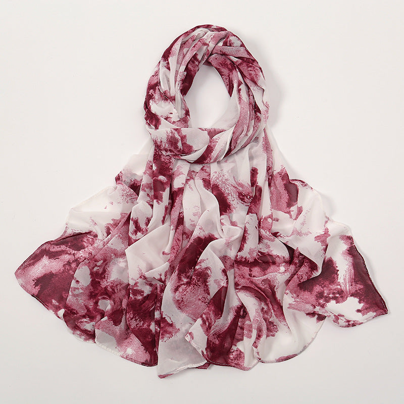 YW332 Fresh floral chiffon print long scarf for women in stock Hot selling small floral long shawl plain hijab hijab/tudung printed hijab