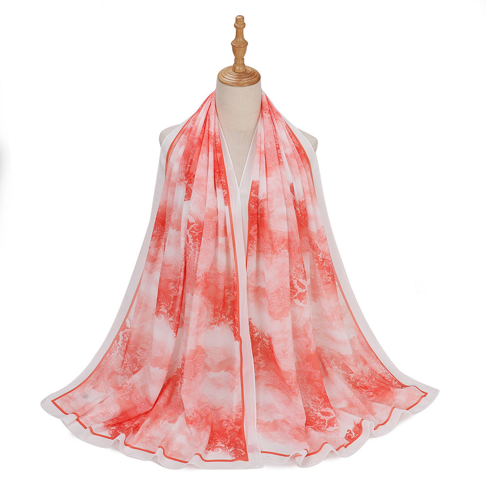 MSL333 New spring and summer pearl chiffon digital printing color scarf New spring and summer pearl chiffon digital printing color scarf