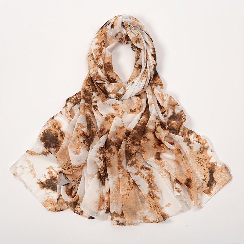 YW332 Fresh floral chiffon print long scarf for women in stock Hot selling small floral long shawl plain hijab hijab/tudung printed hijab