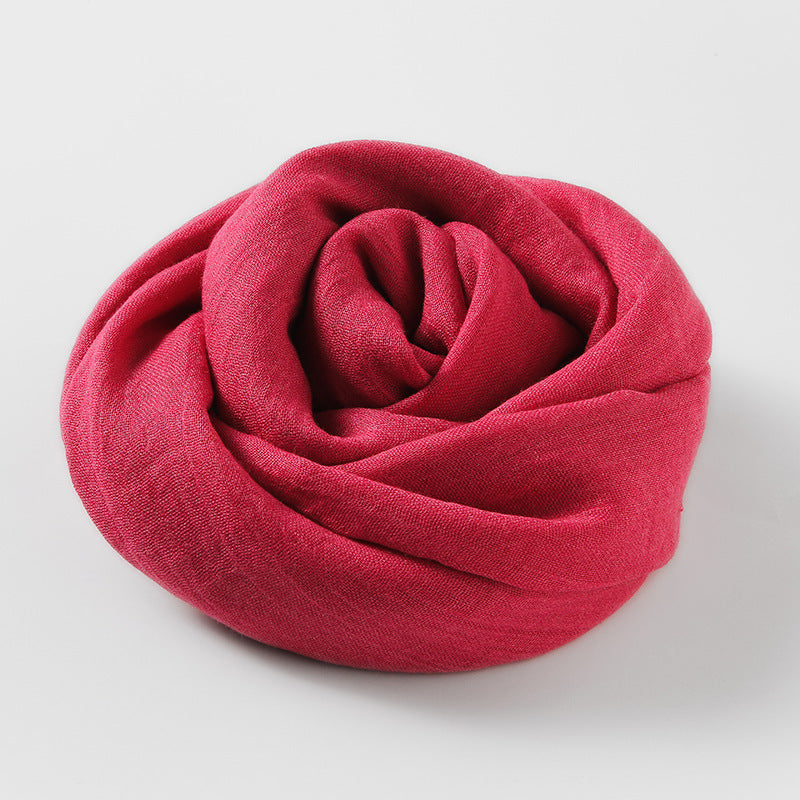 MM02 Bufanda de algodón y lino de color liso para mujer