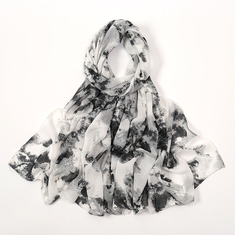 YW332 Fresh floral chiffon print long scarf for women in stock Hot selling small floral long shawl plain hijab hijab/tudung printed hijab