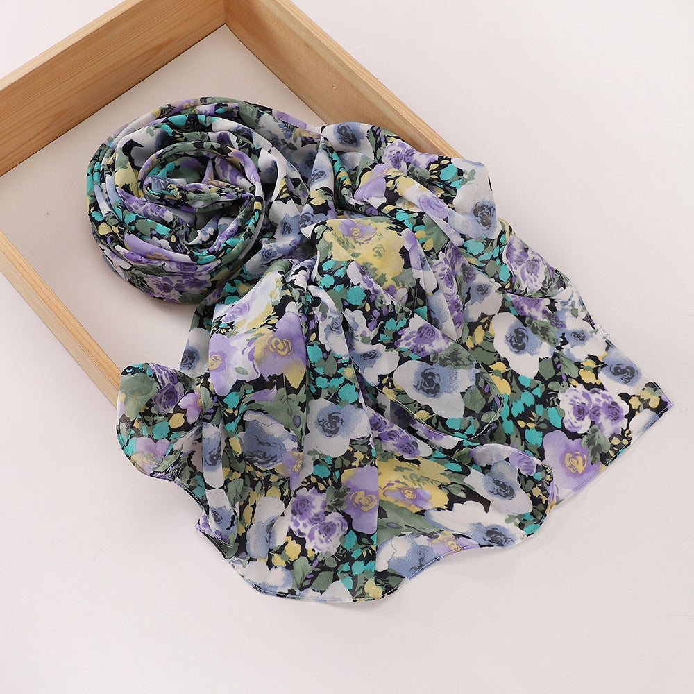 MSL358 Rose flower print hijab (MOQ:2 pieces)