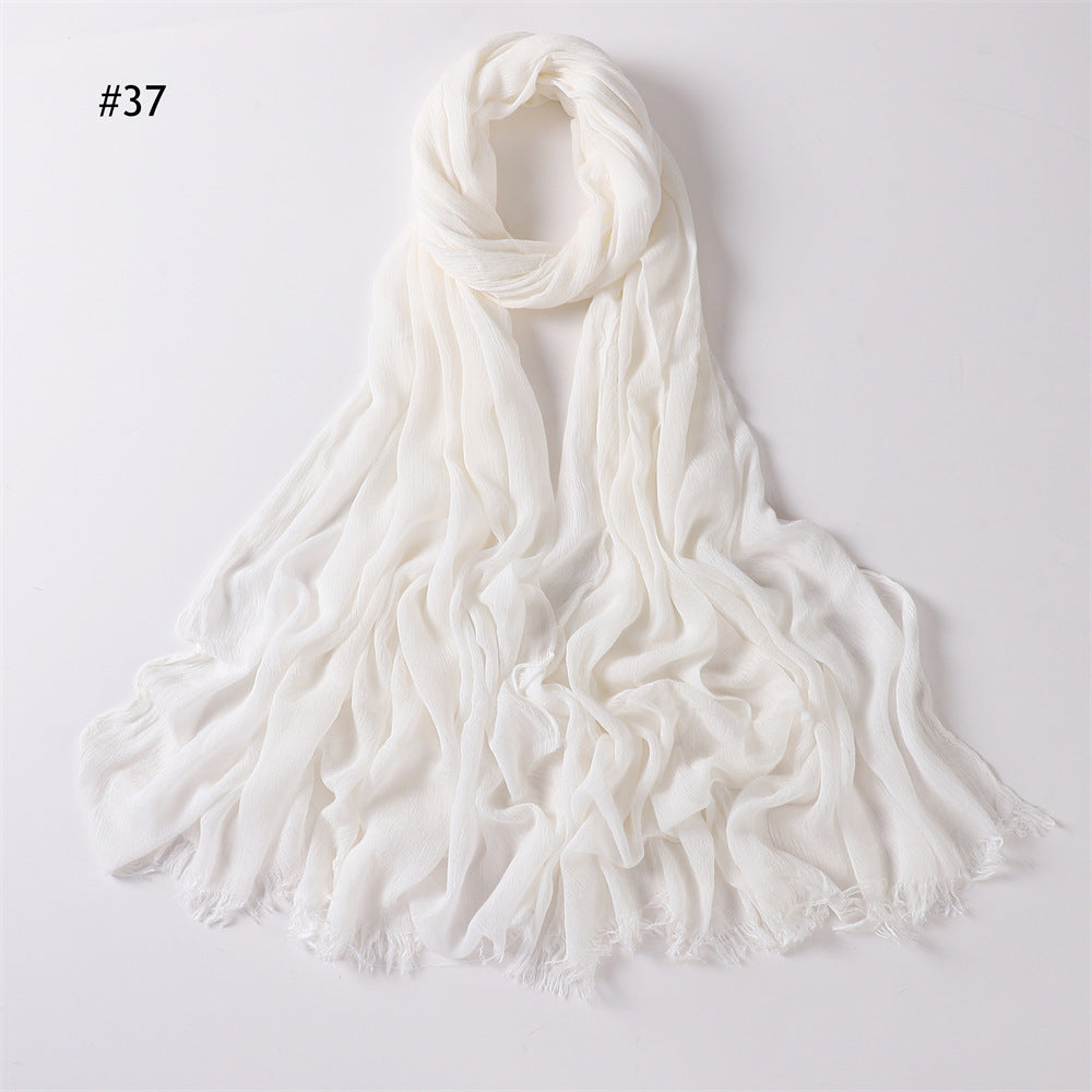YZ28 Women's pleated solid color rayon two-end shawl breathable soft scarf - MinYang Fashion Apparel Accessory Manufacturer