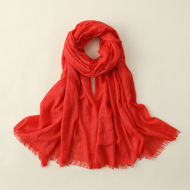 MM02 Bufanda de algodón y lino de color liso para mujer