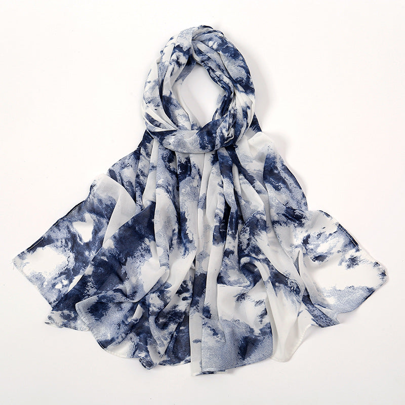 YW332 Fresh floral chiffon print long scarf for women in stock Hot selling small floral long shawl plain hijab hijab/tudung printed hijab