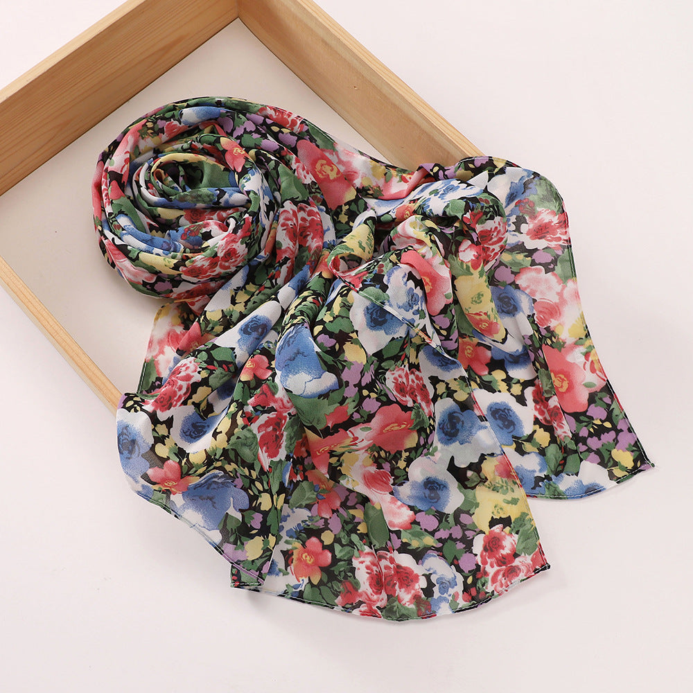 MSL358 Rose flower print hijab (MOQ:2 pieces)