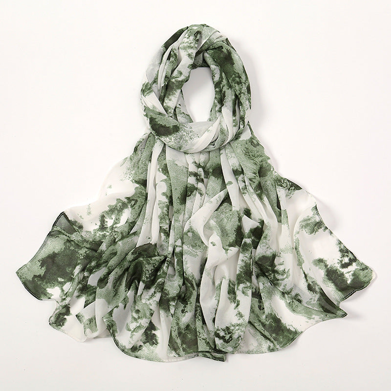 YW332 Fresh floral chiffon print long scarf for women in stock Hot selling small floral long shawl plain hijab hijab/tudung printed hijab