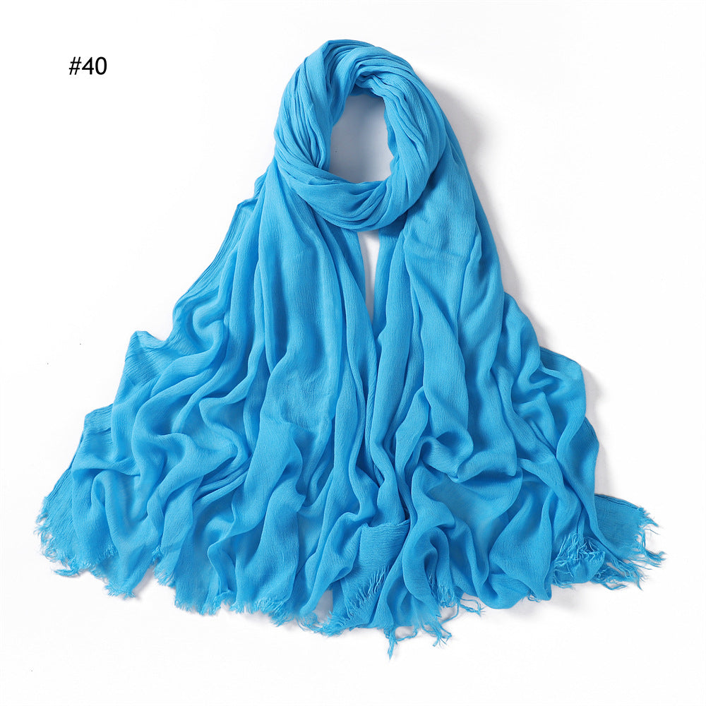 YZ28 Women's pleated solid color rayon two-end shawl breathable soft scarf - MinYang Fashion Apparel Accessory Manufacturer