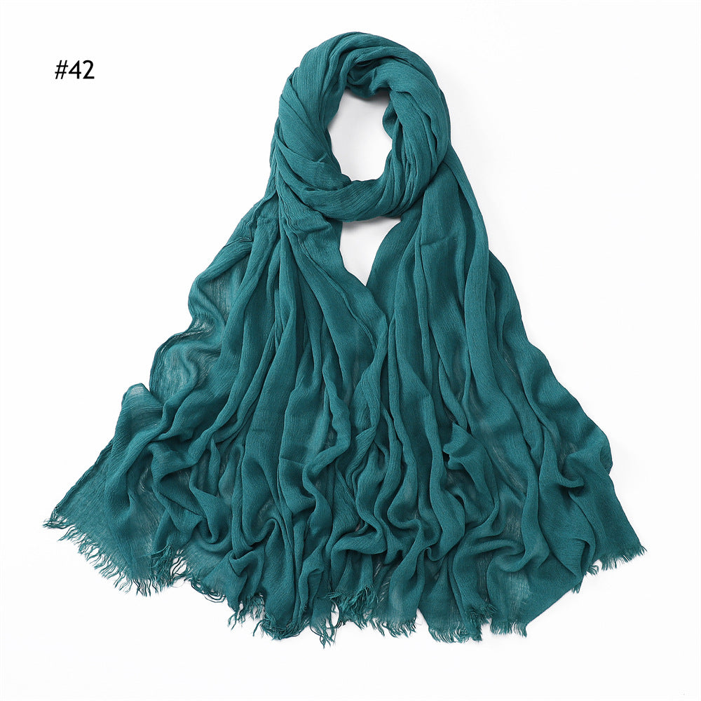 YZ28 Women's pleated solid color rayon two-end shawl breathable soft scarf - MinYang Fashion Apparel Accessory Manufacturer