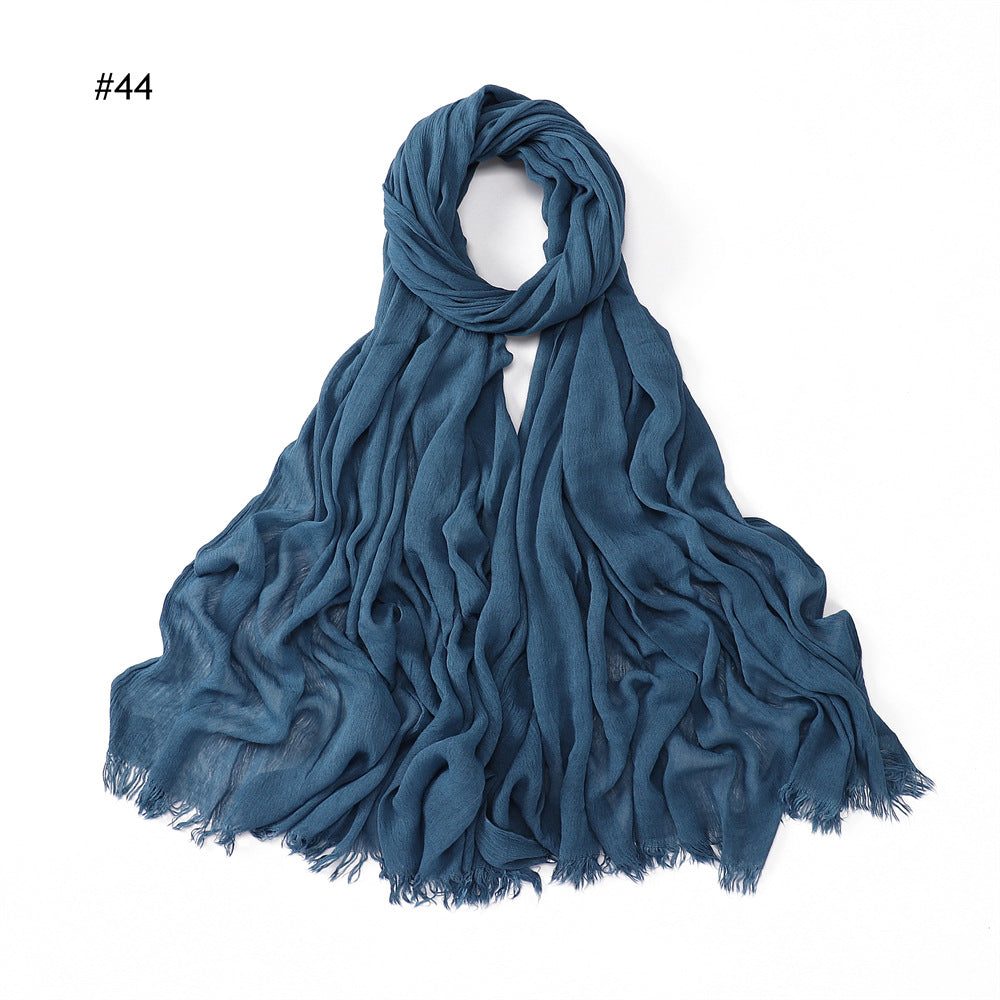 YZ28 Women's pleated solid color rayon two-end shawl breathable soft scarf - MinYang Fashion Apparel Accessory Manufacturer
