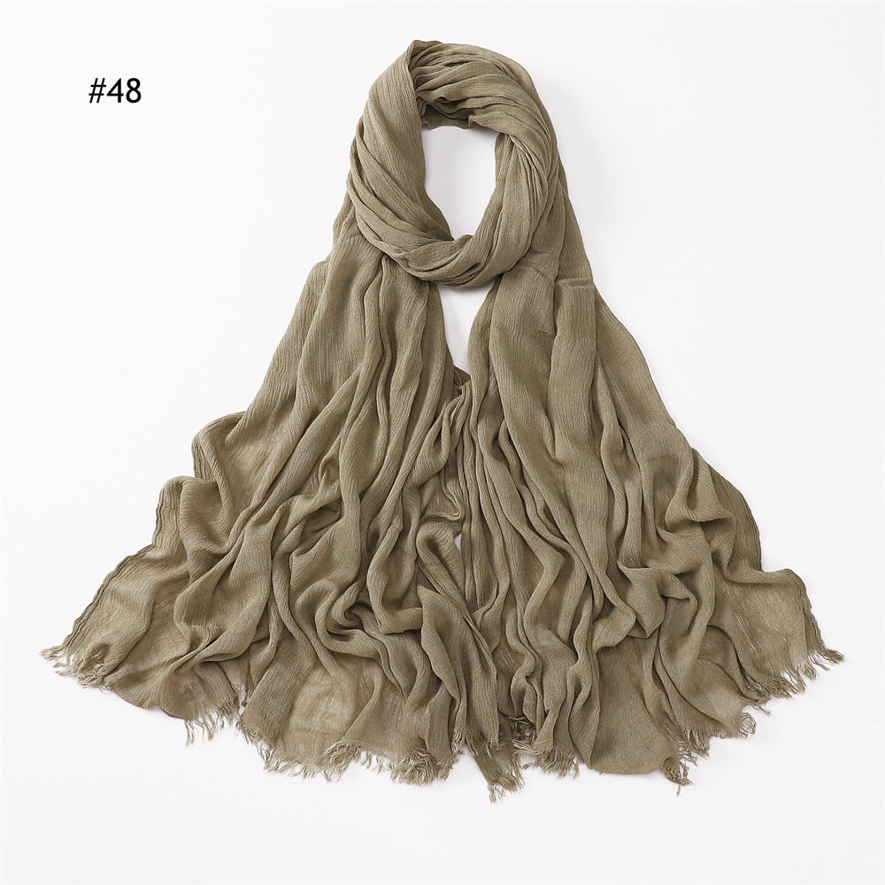 YZ28 Women's pleated solid color rayon two-end shawl breathable soft scarf - MinYang Fashion Apparel Accessory Manufacturer