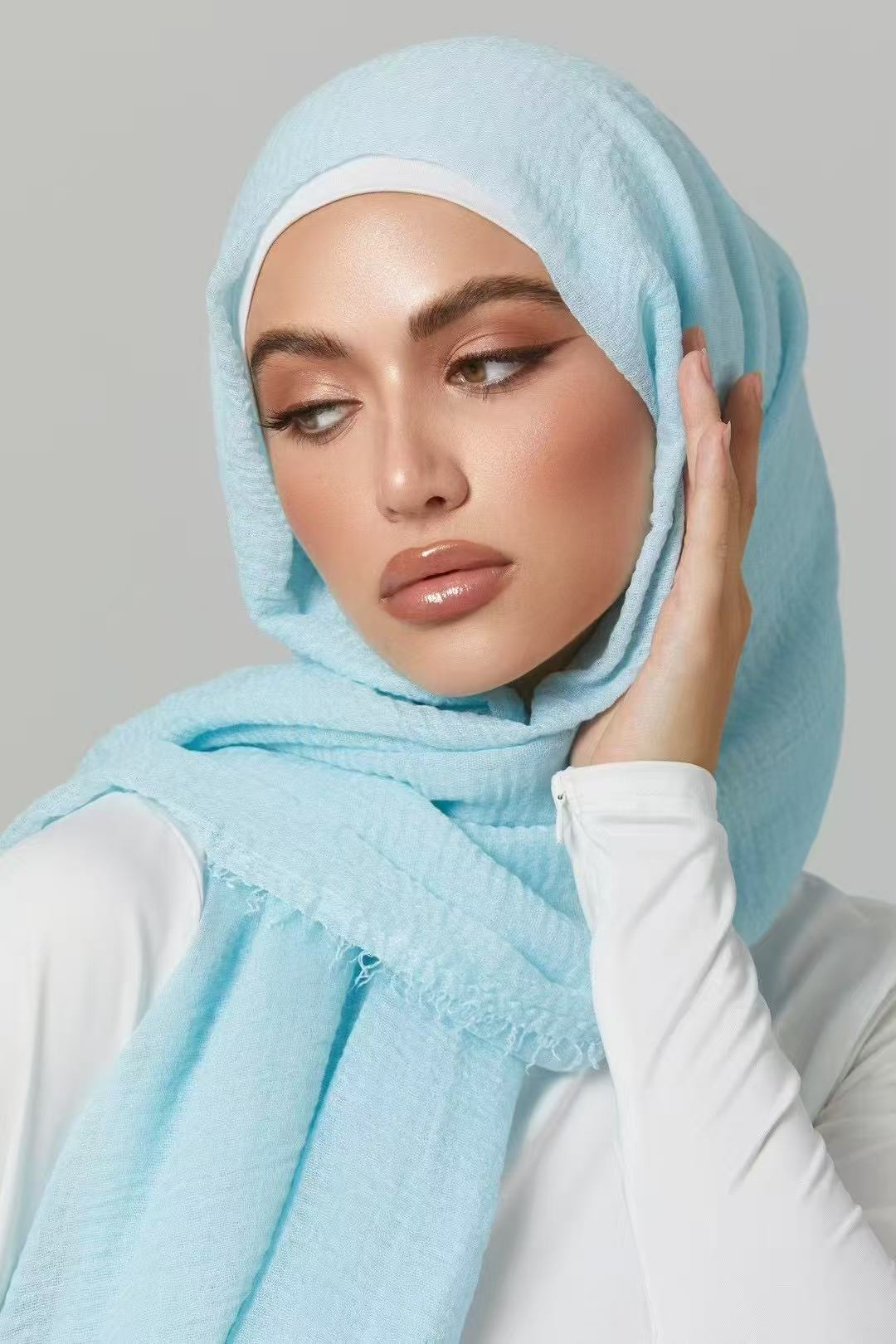 MSL090 plain color wholesale crinkle cotton hijab