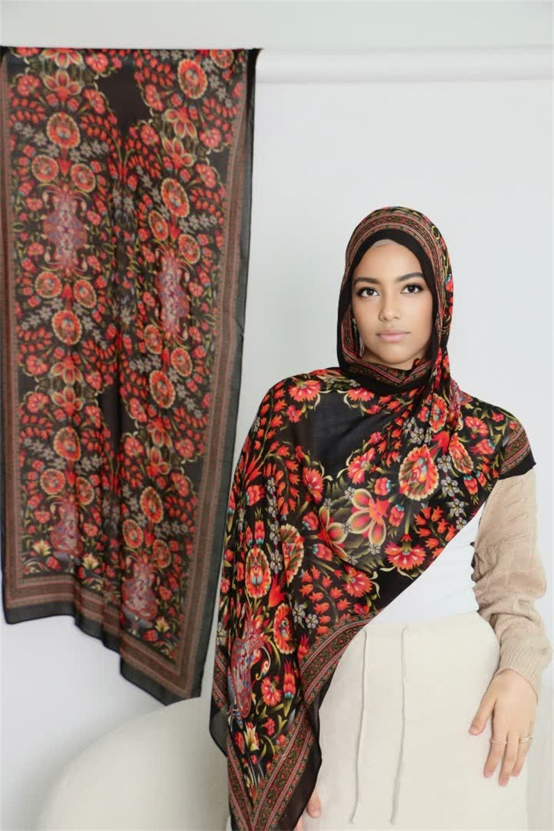 MY087 Blooming Flowers tudung print hijab/scarf polyester - MinYang Fashion Apparel Accessory Manufacturer
