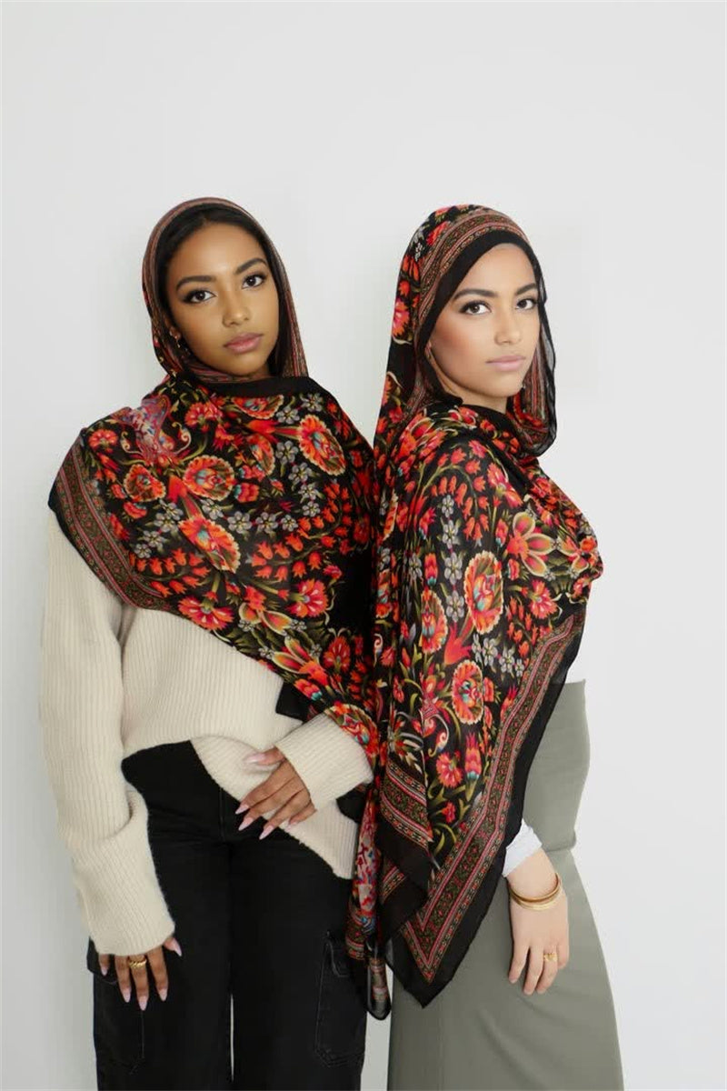 MY087 Blooming Flowers tudung print hijab/scarf polyester - MinYang Fashion Apparel Accessory Manufacturer