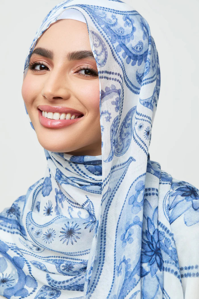MY004 Hijab - Azure Paisley printed hijab/tudung scarf