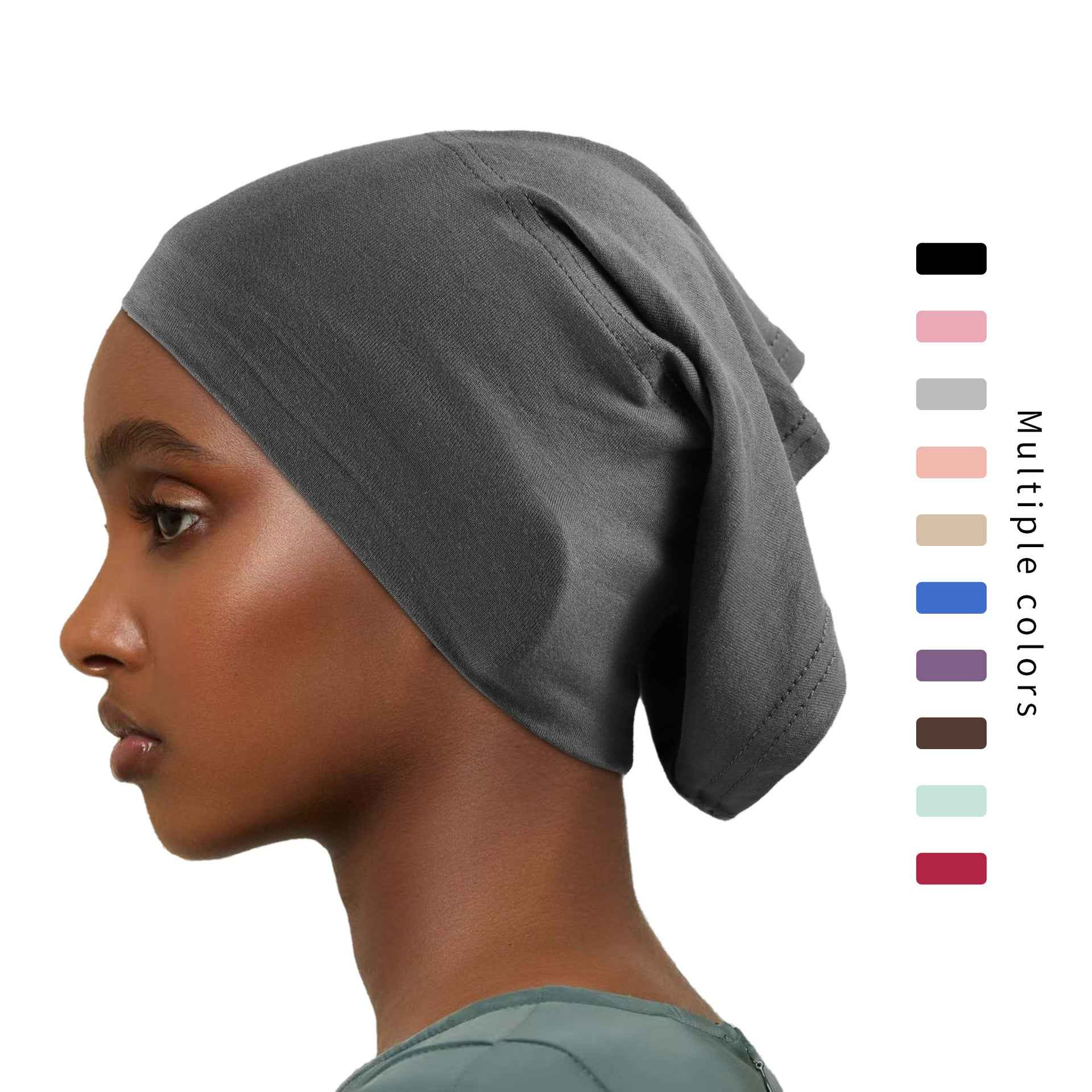 Mercerized cotton jersey hijab undercap shown in the MinYang Manufacturer undercap guide