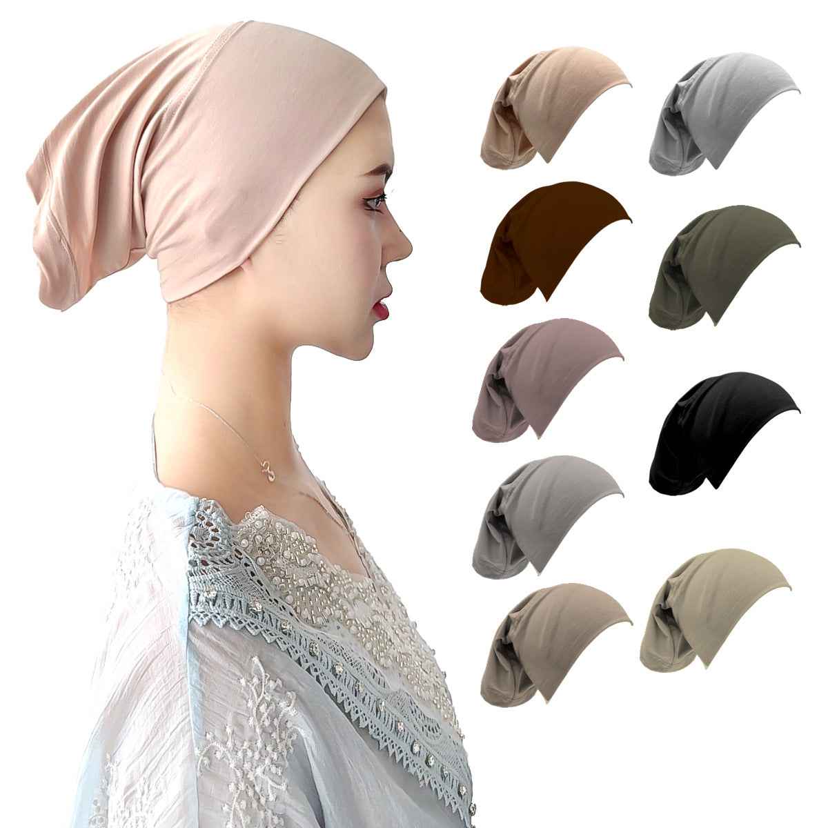 MZ-02  Plain High Elasticity Anti-Slip Silicone Dot Ice Porcelain Cotton Hijab Cap
