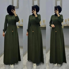 DZ0007 New Muslim long dress, elegant, slim fit, loose waisted long-sleeved skirt