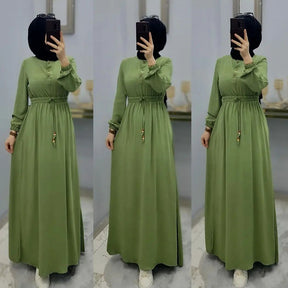 DZ0007 New Muslim long dress, elegant, slim fit, loose waisted long-sleeved skirt