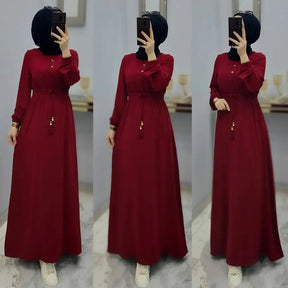 DZ0007 New Muslim long dress, elegant, slim fit, loose waisted long-sleeved skirt