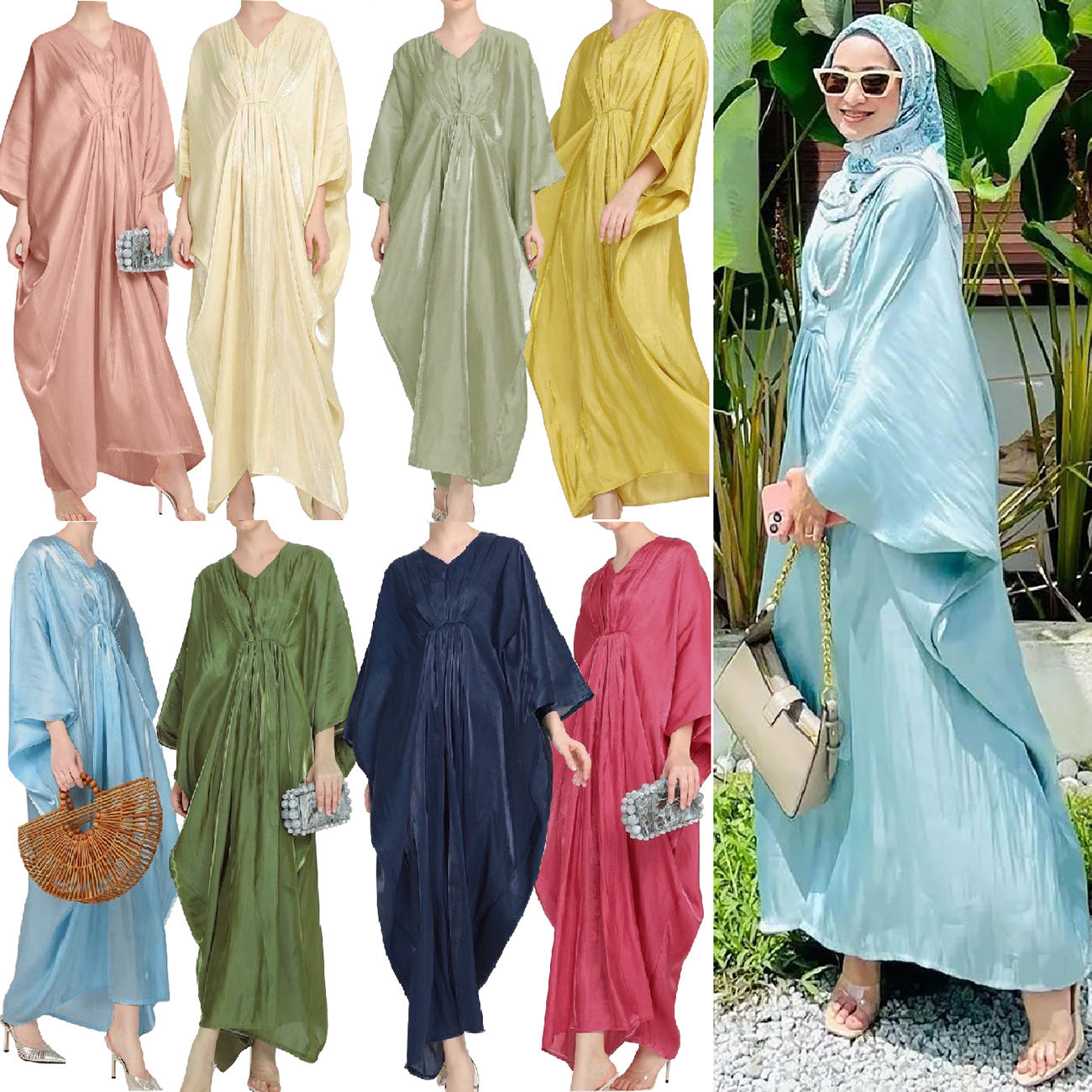 M218 8 colors into Amazon cross-border women's loose bat sleeve long skirt Indonesian Malay dress Middle Eastern women's robe