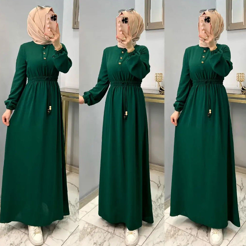 DZ0007 New Muslim long dress, elegant, slim fit, loose waisted long-sleeved skirt