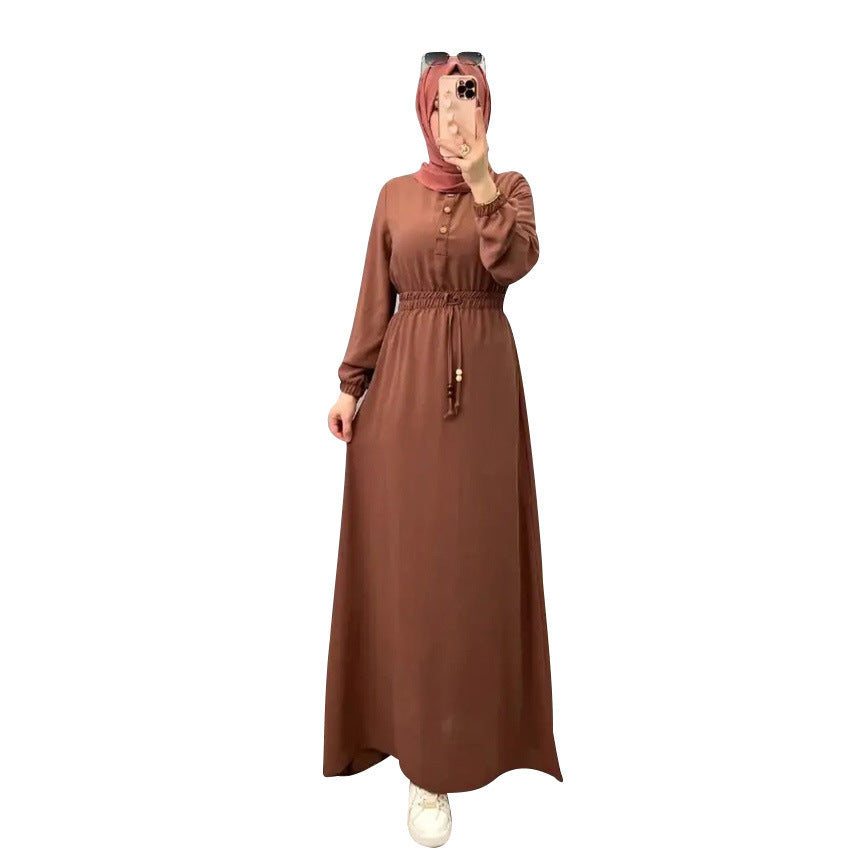 DZ0007 New Muslim long dress, elegant, slim fit, loose waisted long-sleeved skirt